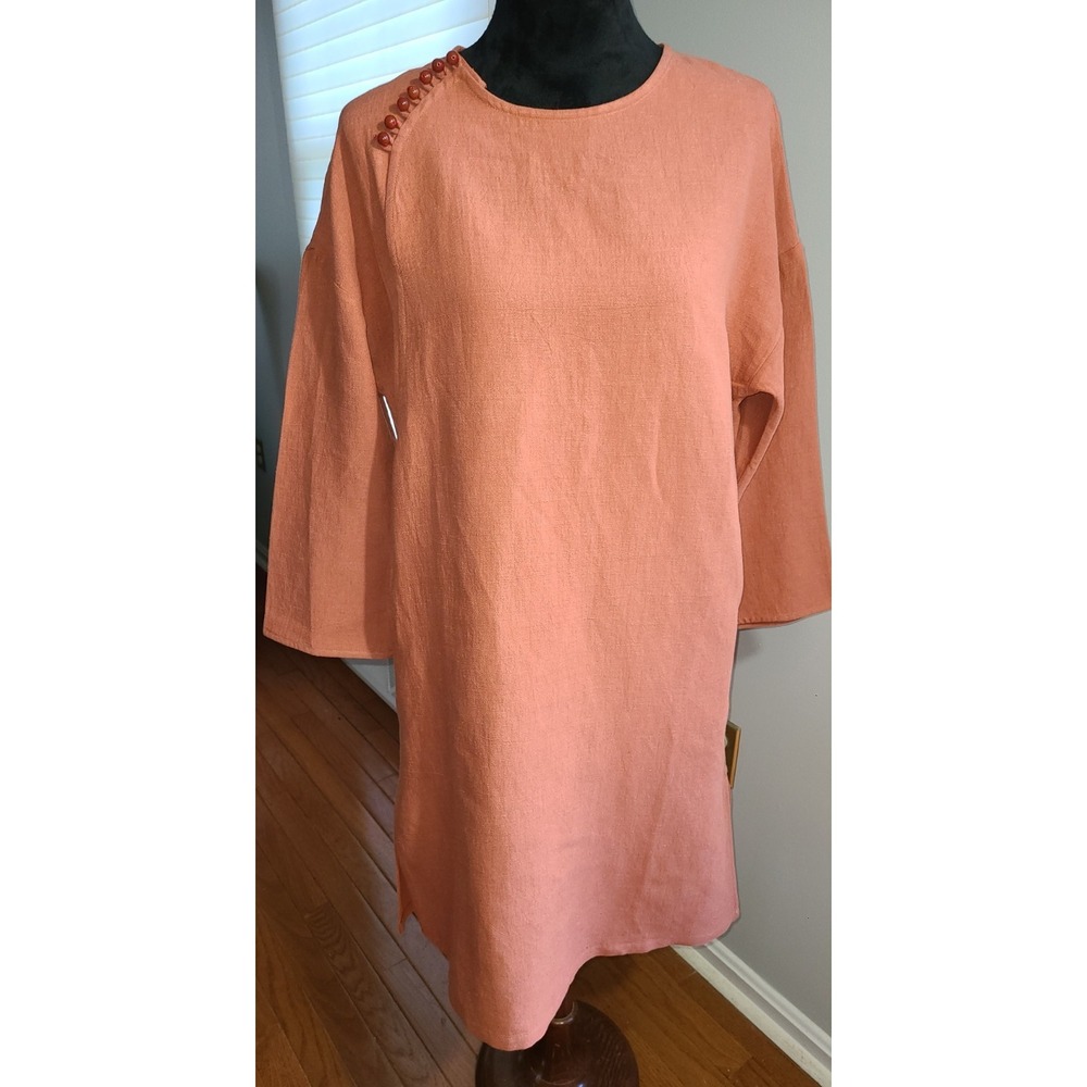 Tunic Women's Shirt/ Dress Cinnamon Coral Size L Minimalist Lagenlook‎ Ethnic